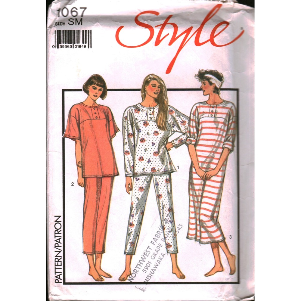 Vintage Style 1067 Sewing Pattern Misses Pajamas Nightshirt Size SM 8-10 Retro